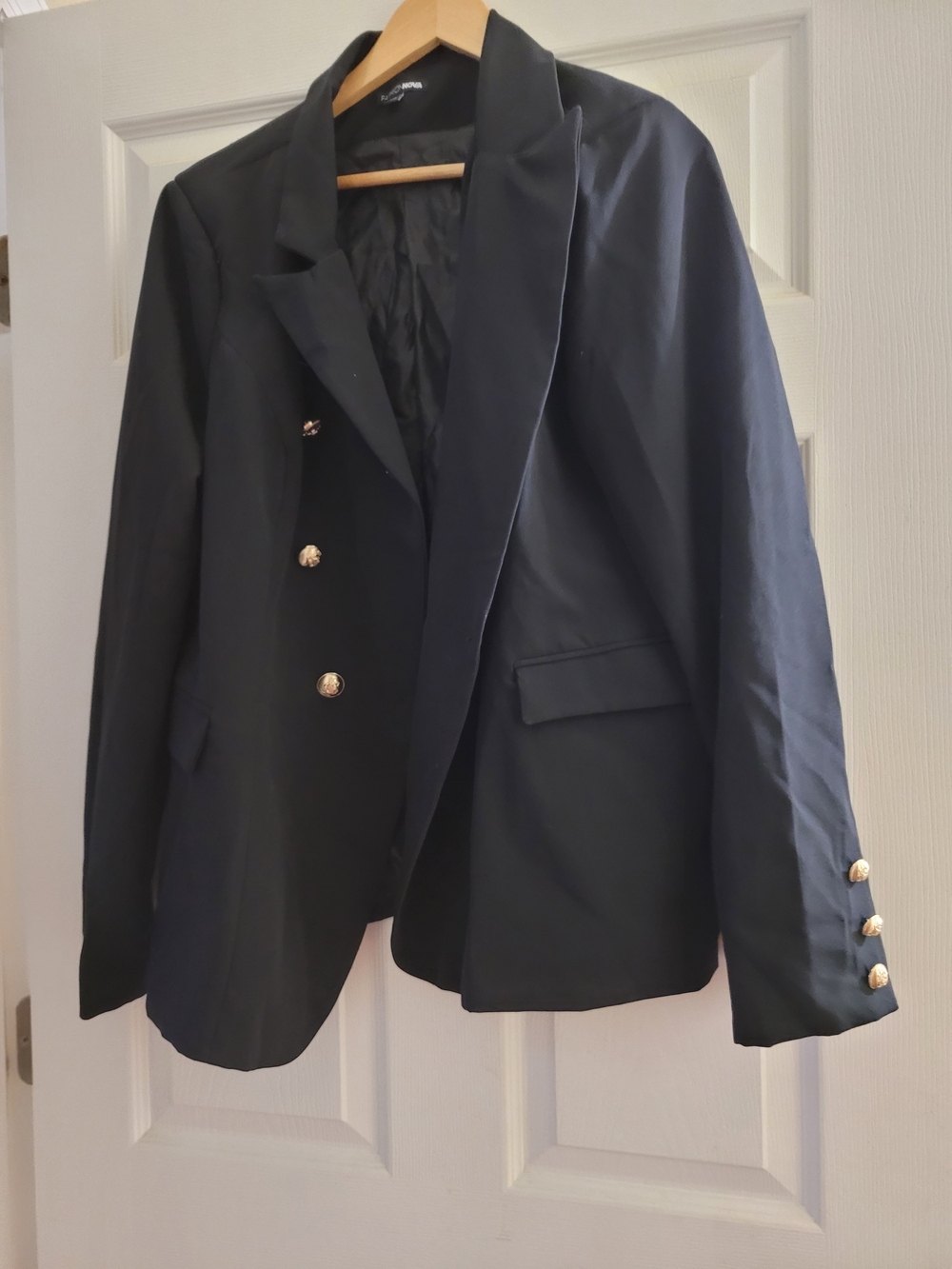 Fashion Nova Black Double-Breasted Blazer with Gold Buttons